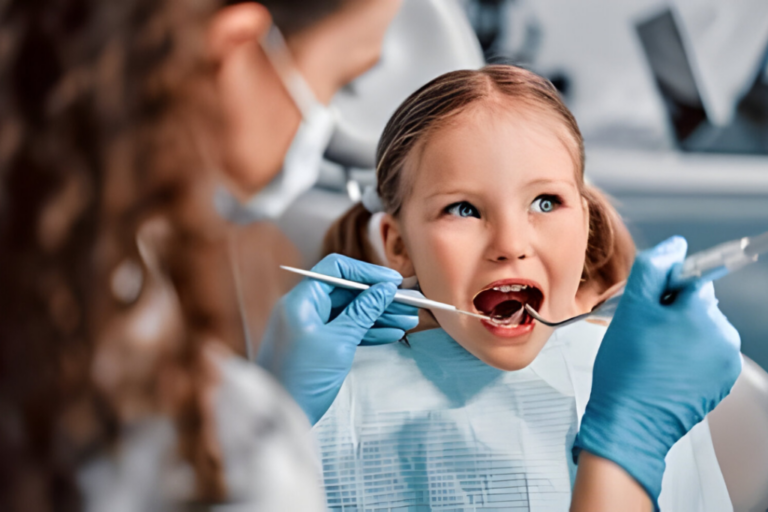 a kid is getting dental treatment