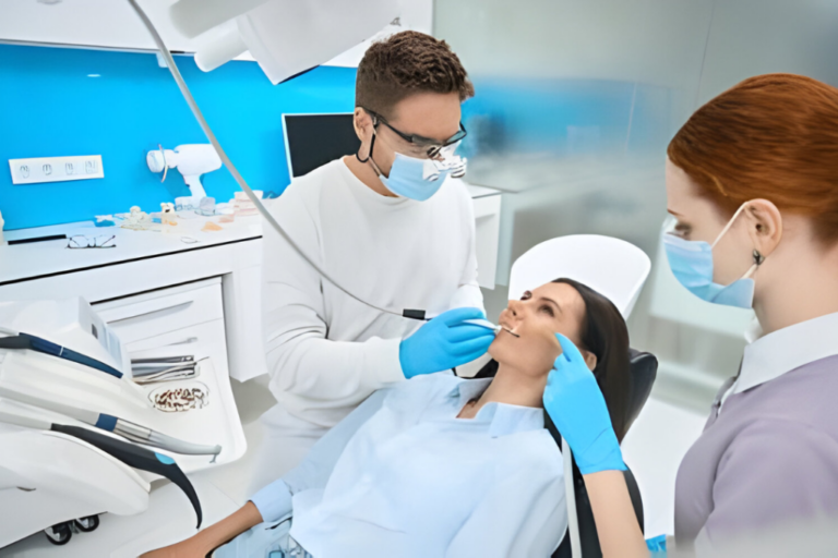 a lady is having preventive dentistry