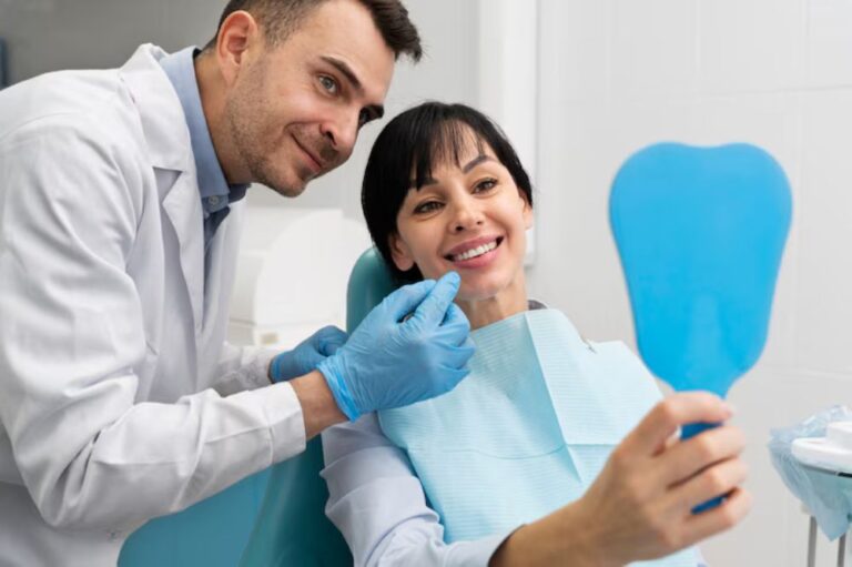 a lady is having dental treatment